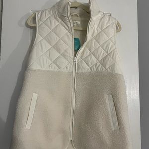 White quilted Sherpa vest